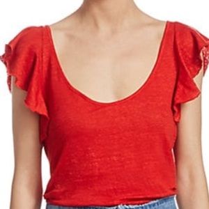 A.L.C. Ruffle sleeve linen tee